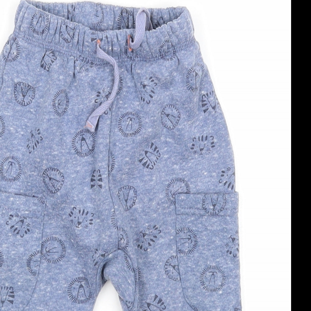 Primark Boys Blue Geometric Cotton Jogger Trousers Size 9-12 Months Drawstring