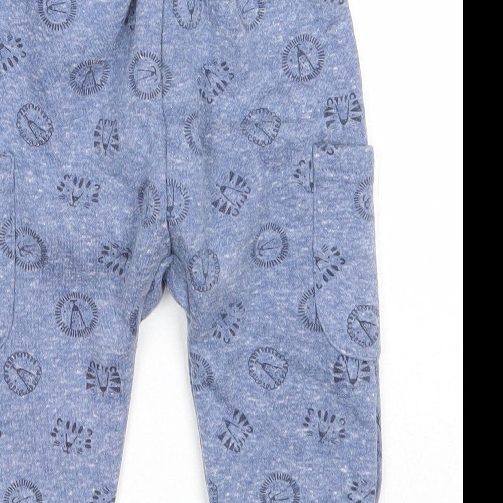 Primark Boys Blue Geometric Cotton Jogger Trousers Size 9-12 Months Drawstring