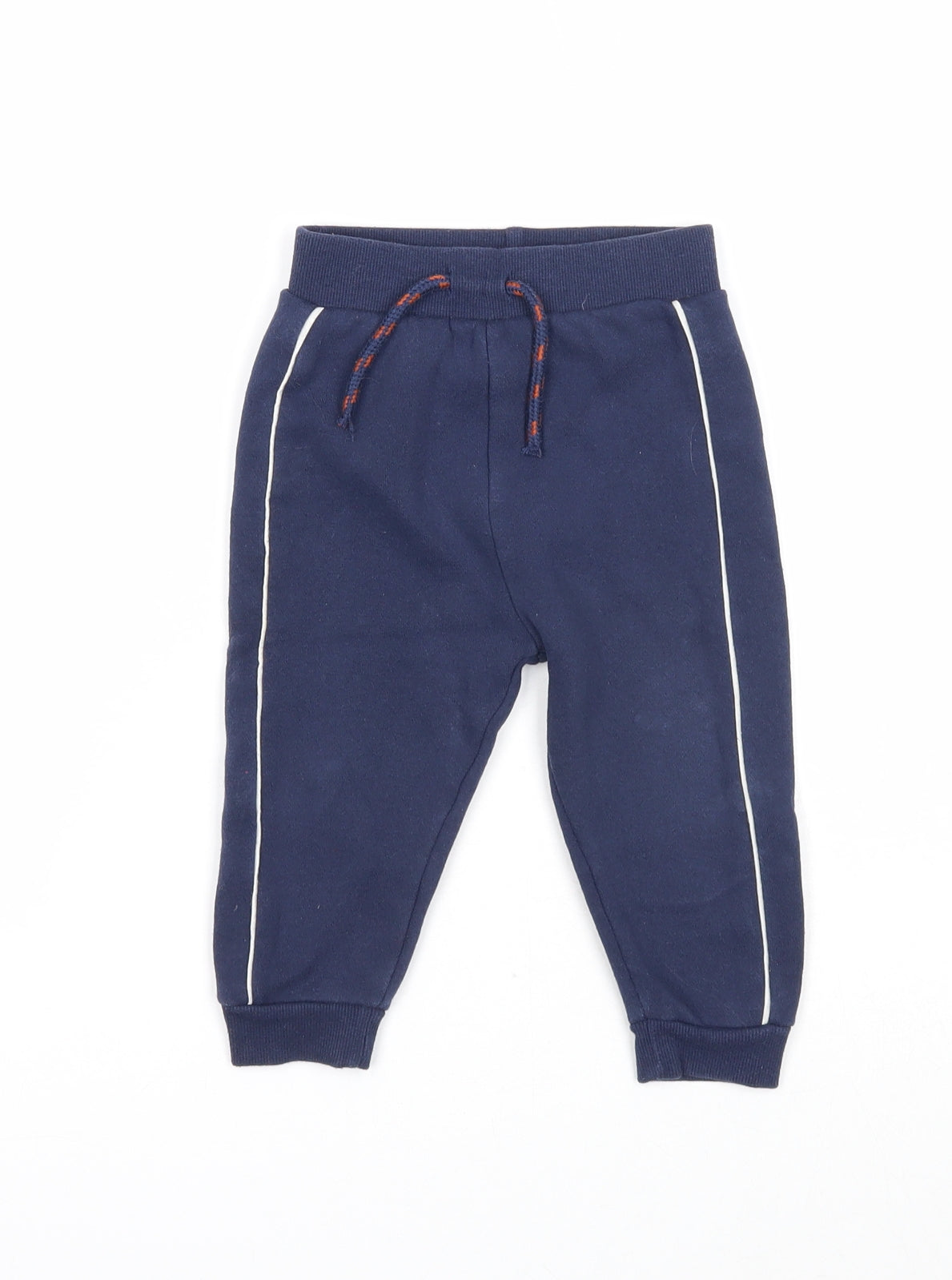 Primark Boys Blue Cotton Jogger Trousers Size 12-18 Months Drawstring - Side Stripe Detail