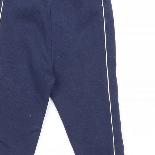 Primark Boys Blue Cotton Jogger Trousers Size 12-18 Months Drawstring - Side Stripe Detail