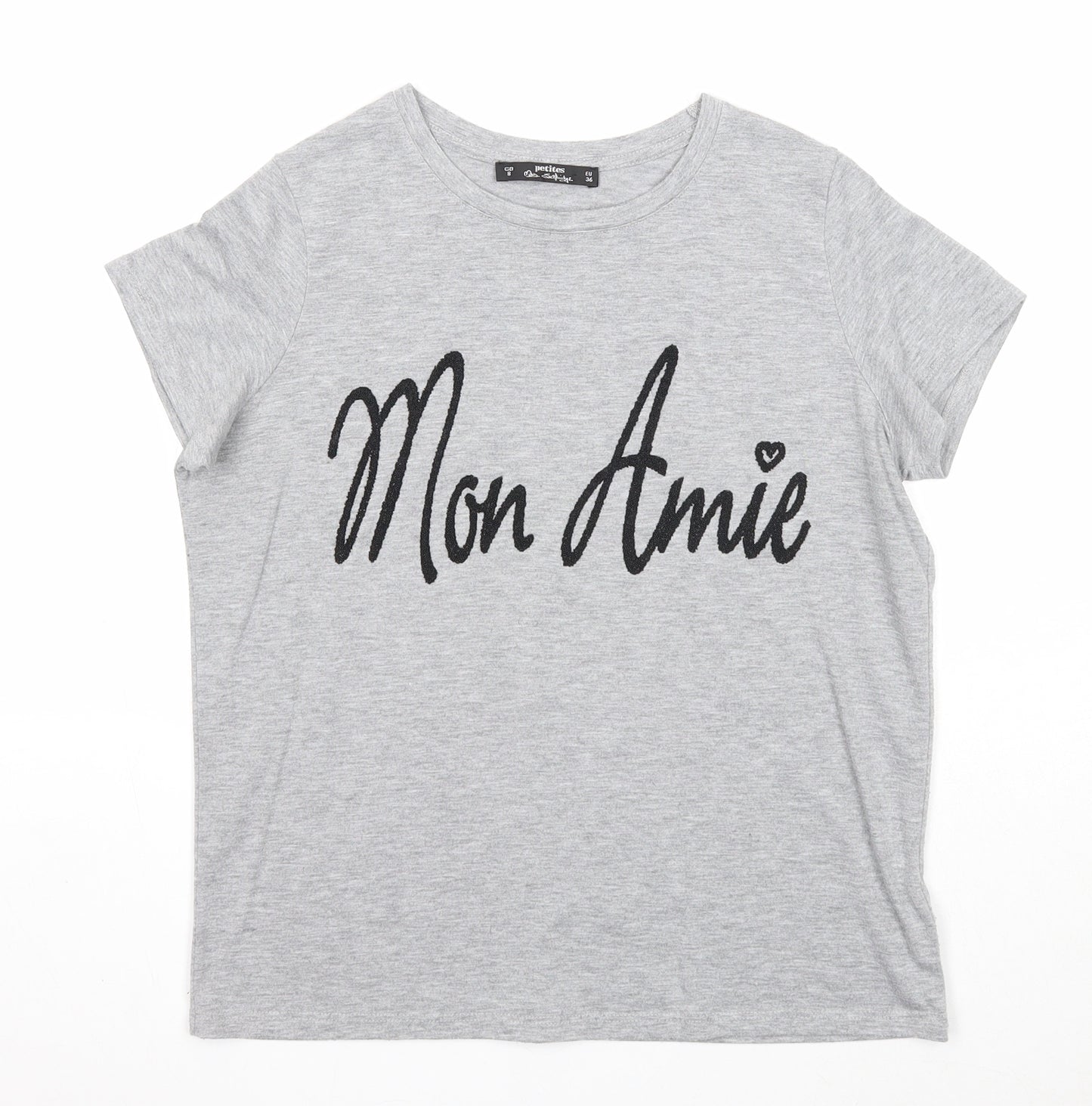 Miss Selfridge Womens Grey Polyester Basic T-Shirt Size 8 Round Neck - Mon Amie