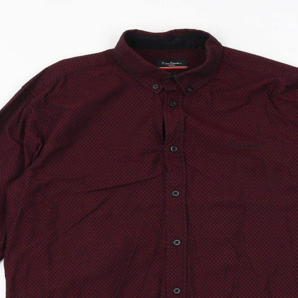 Pierre Cardin Mens Purple Cotton Button-Up Size M Collared Button