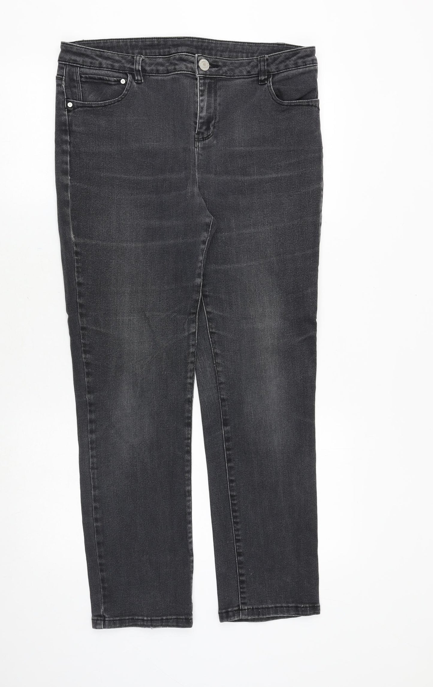 Now Womens Grey Cotton Straight Jeans Size 16 Regular Zip