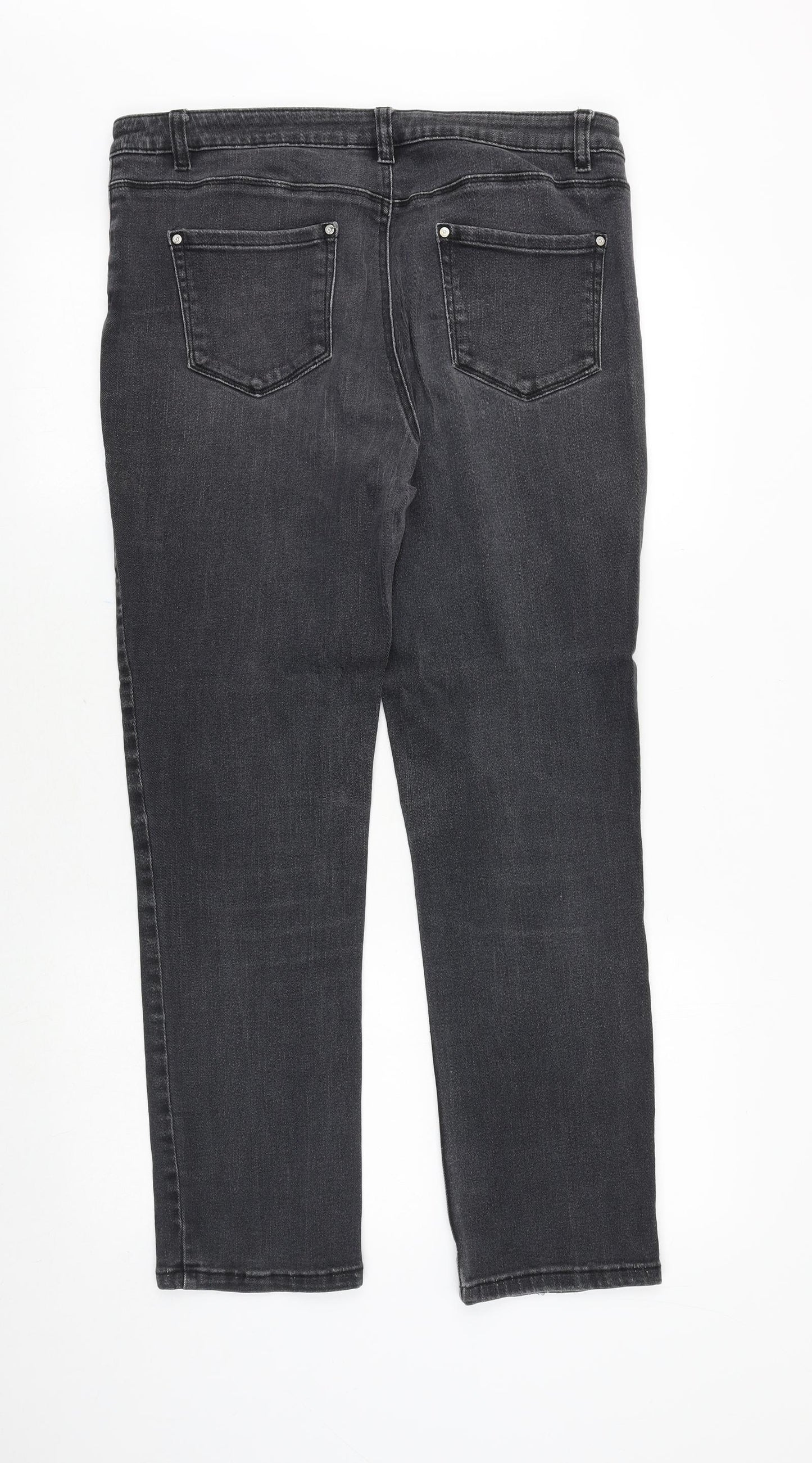 Now Womens Grey Cotton Straight Jeans Size 16 Regular Zip