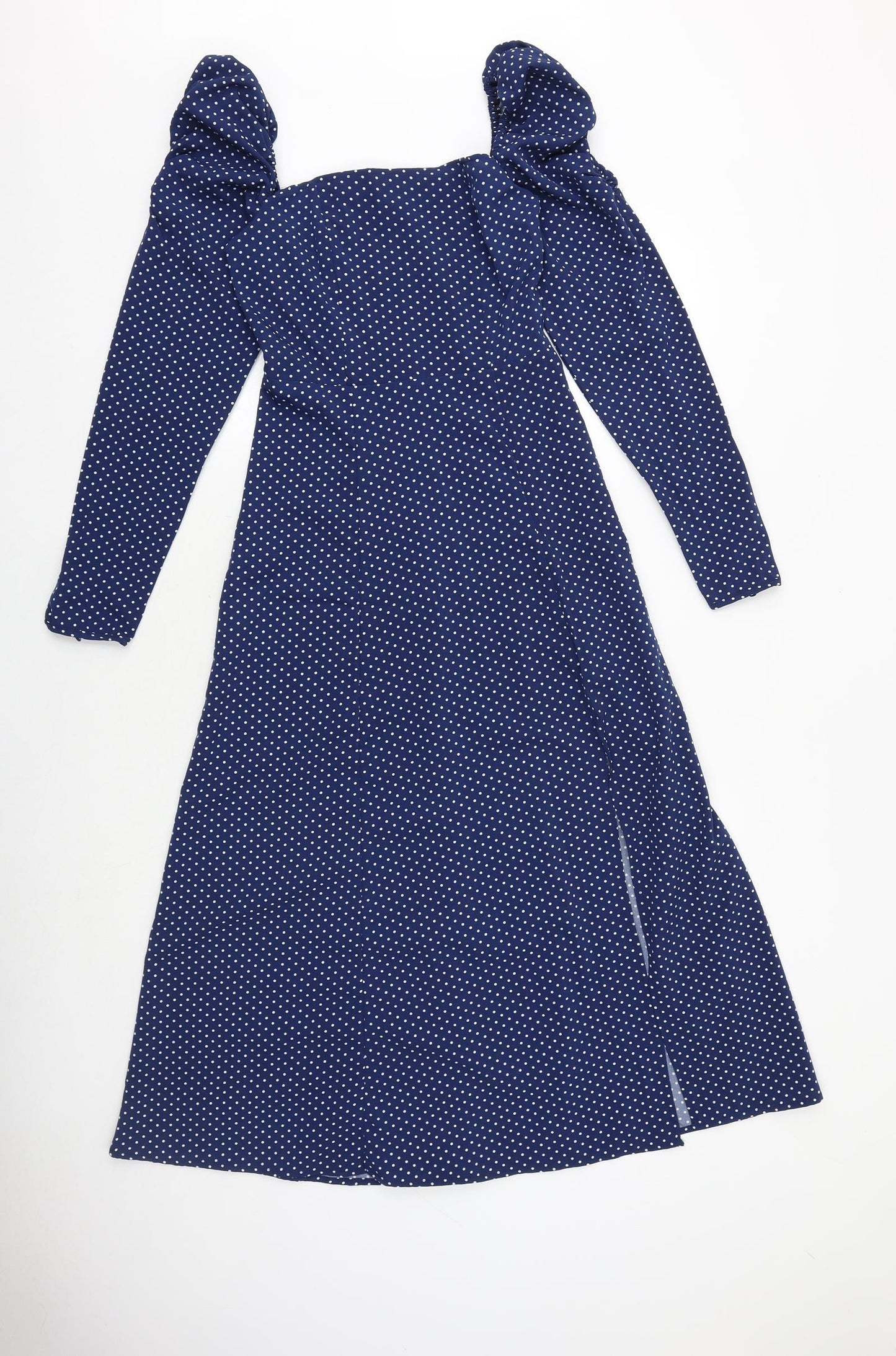 Preworn Womens Blue Polka Dot Polyester A-Line Size XS Square Neck Zip