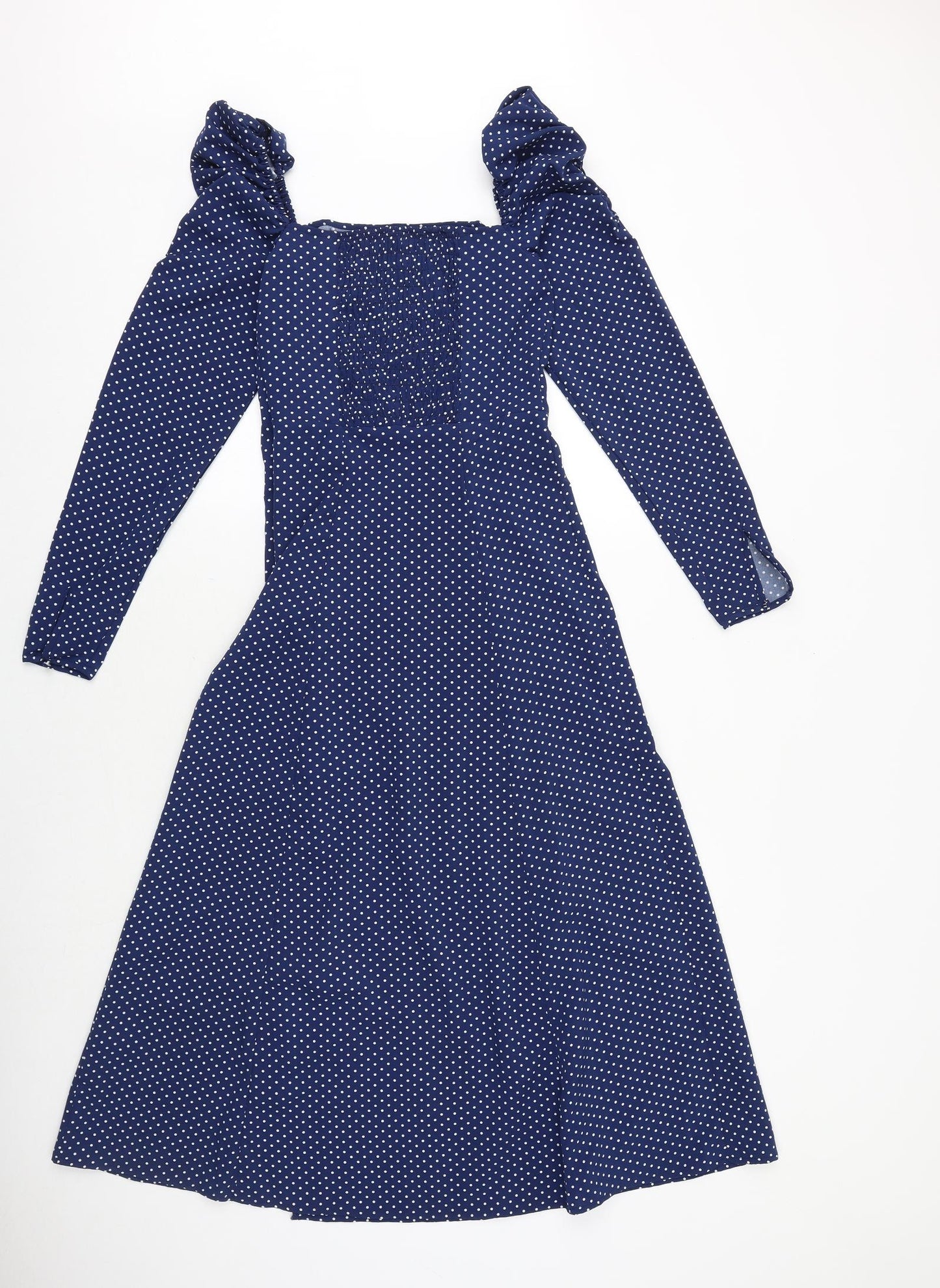 Preworn Womens Blue Polka Dot Polyester A-Line Size XS Square Neck Zip