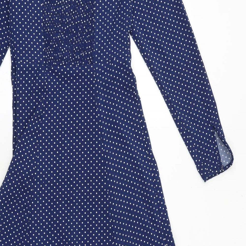 Preworn Womens Blue Polka Dot Polyester A-Line Size XS Square Neck Zip