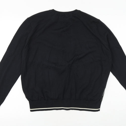 H&M Womens Blue Round Neck Geometric Wool Cardigan Jumper Size 8