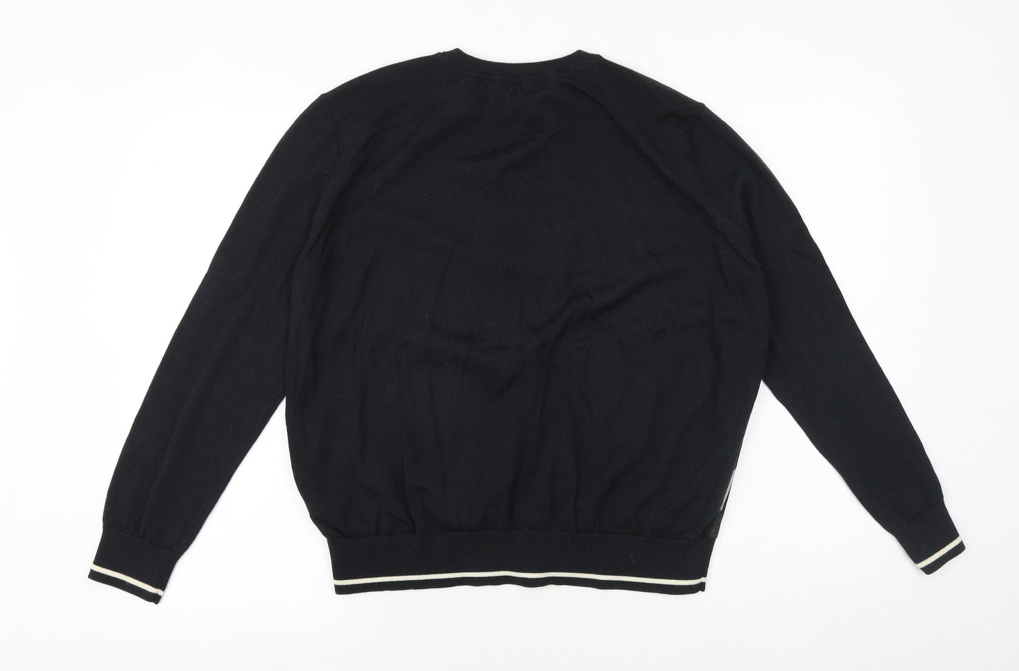 H&M Womens Blue Round Neck Geometric Wool Cardigan Jumper Size 8