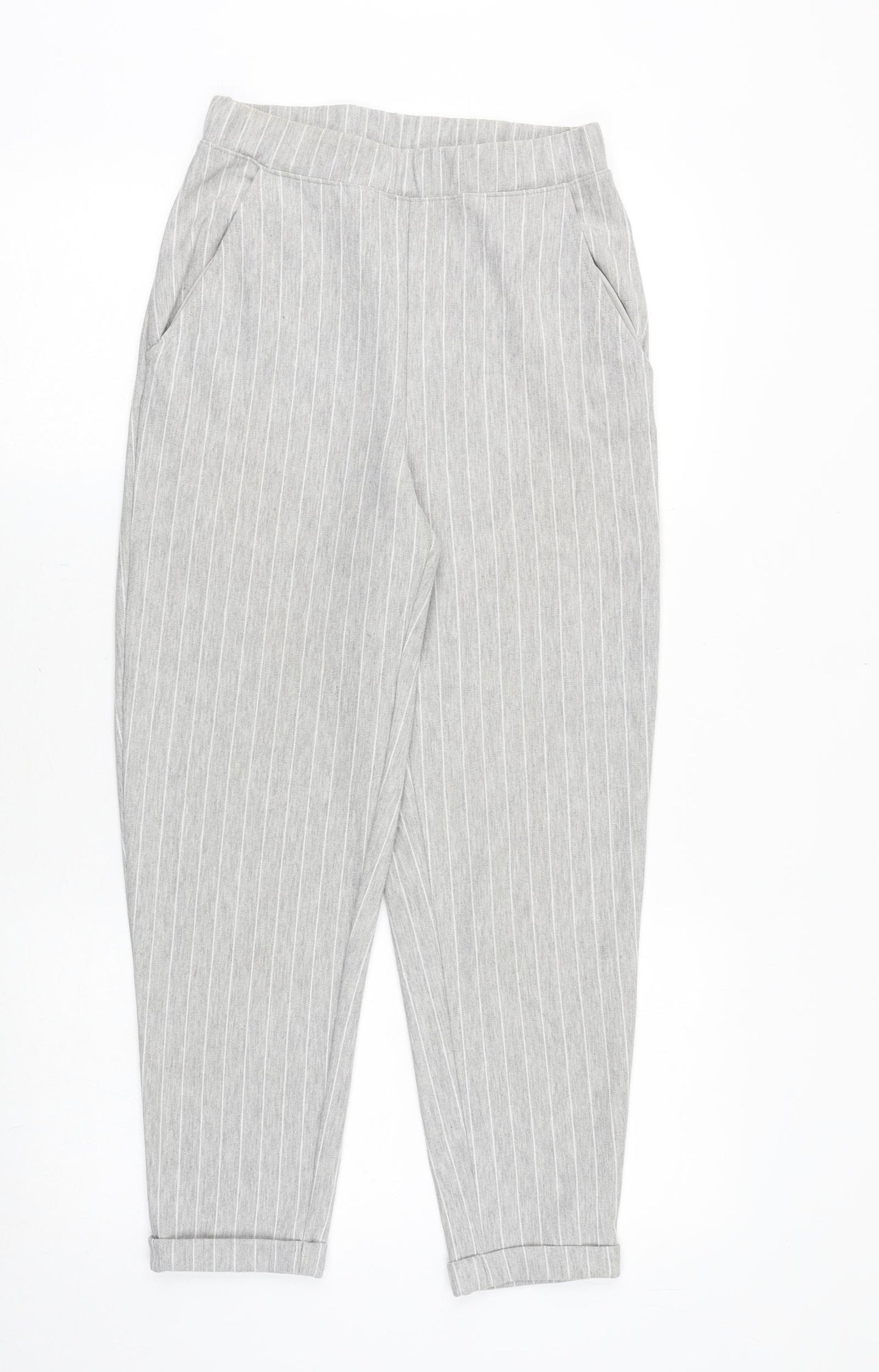 H&M Womens Grey Striped Polyester Chino Trousers Size XS Regular