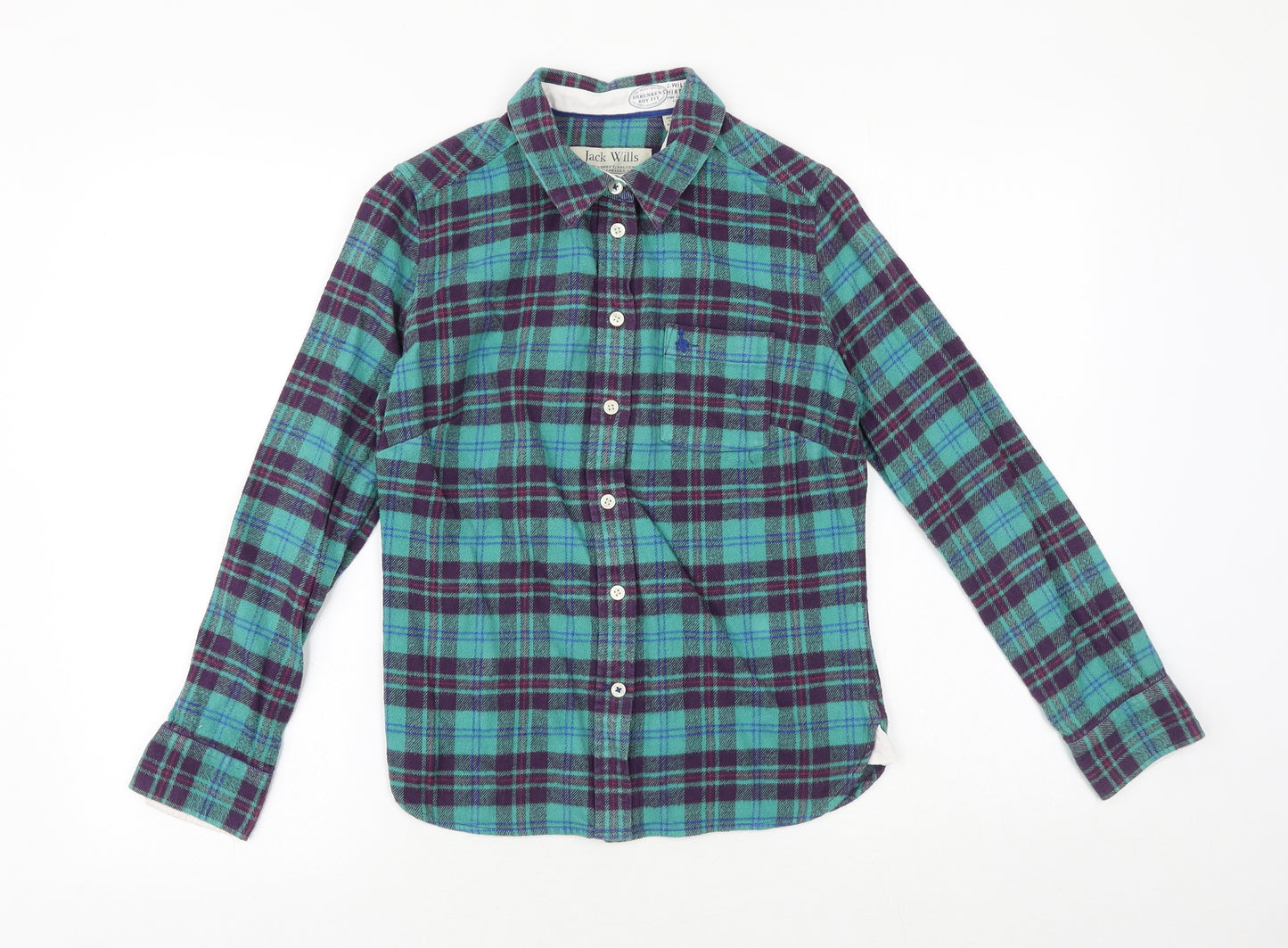 Jack Wills Womens Green Plaid 100% Cotton Basic Button-Up Size 8 Collared