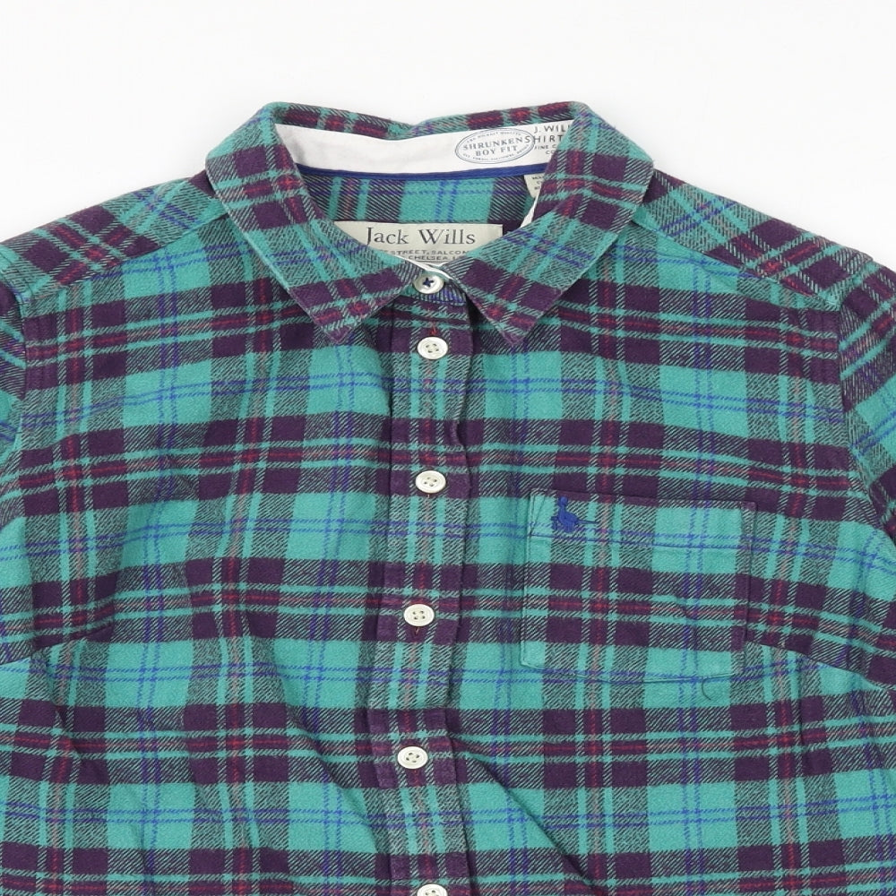 Jack Wills Womens Green Plaid 100% Cotton Basic Button-Up Size 8 Collared