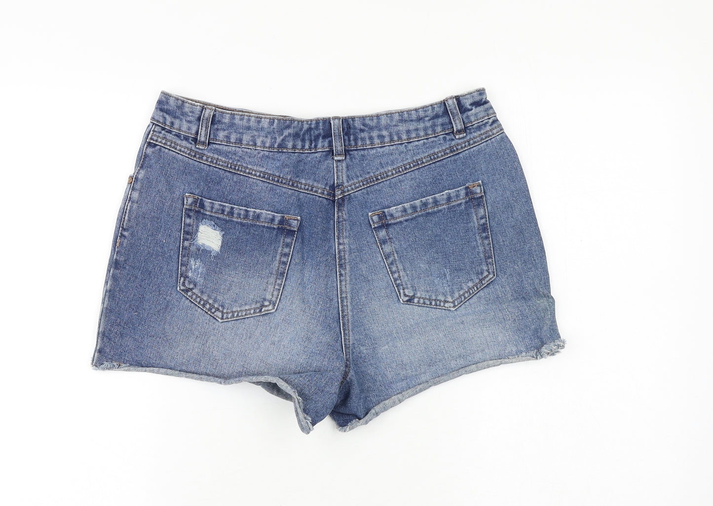 Matalan Womens Blue Cotton Cut-Off Shorts Size 10 Regular Zip - Distressed