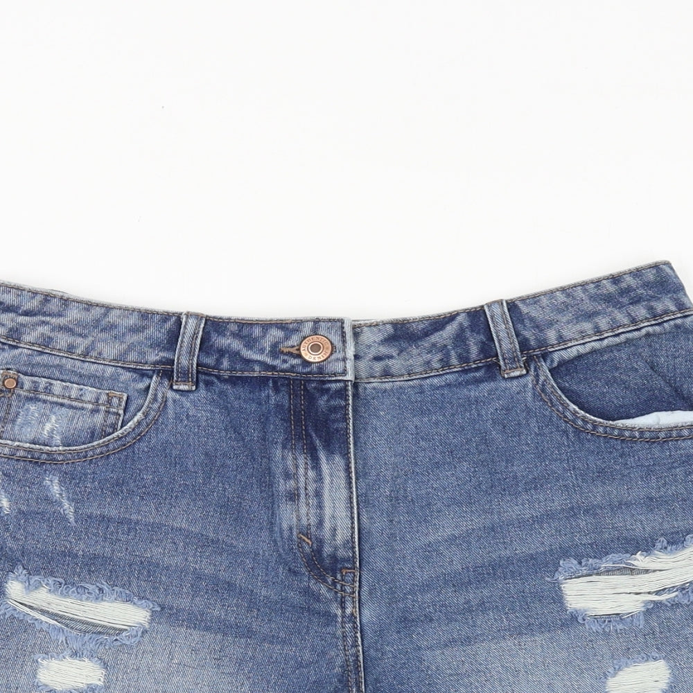 Matalan Womens Blue Cotton Cut-Off Shorts Size 10 Regular Zip - Distressed