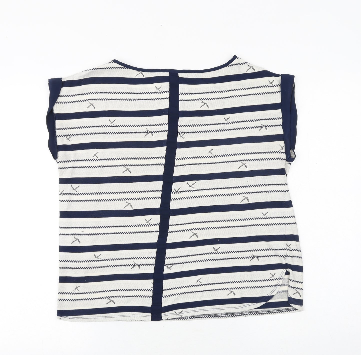 Oasis Womens Blue Geometric Polyester Basic T-Shirt Size M Round Neck - Birds