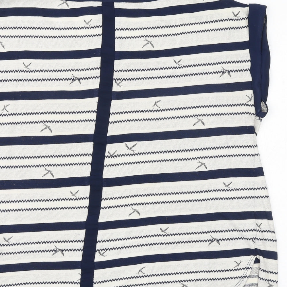 Oasis Womens Blue Geometric Polyester Basic T-Shirt Size M Round Neck - Birds