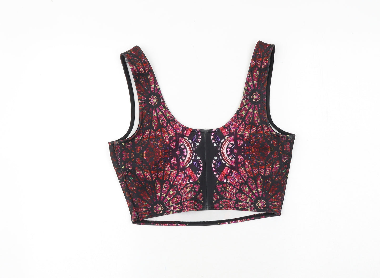 FOREVER 21 Womens Black Geometric Polyester Basic Tank Size M Round Neck