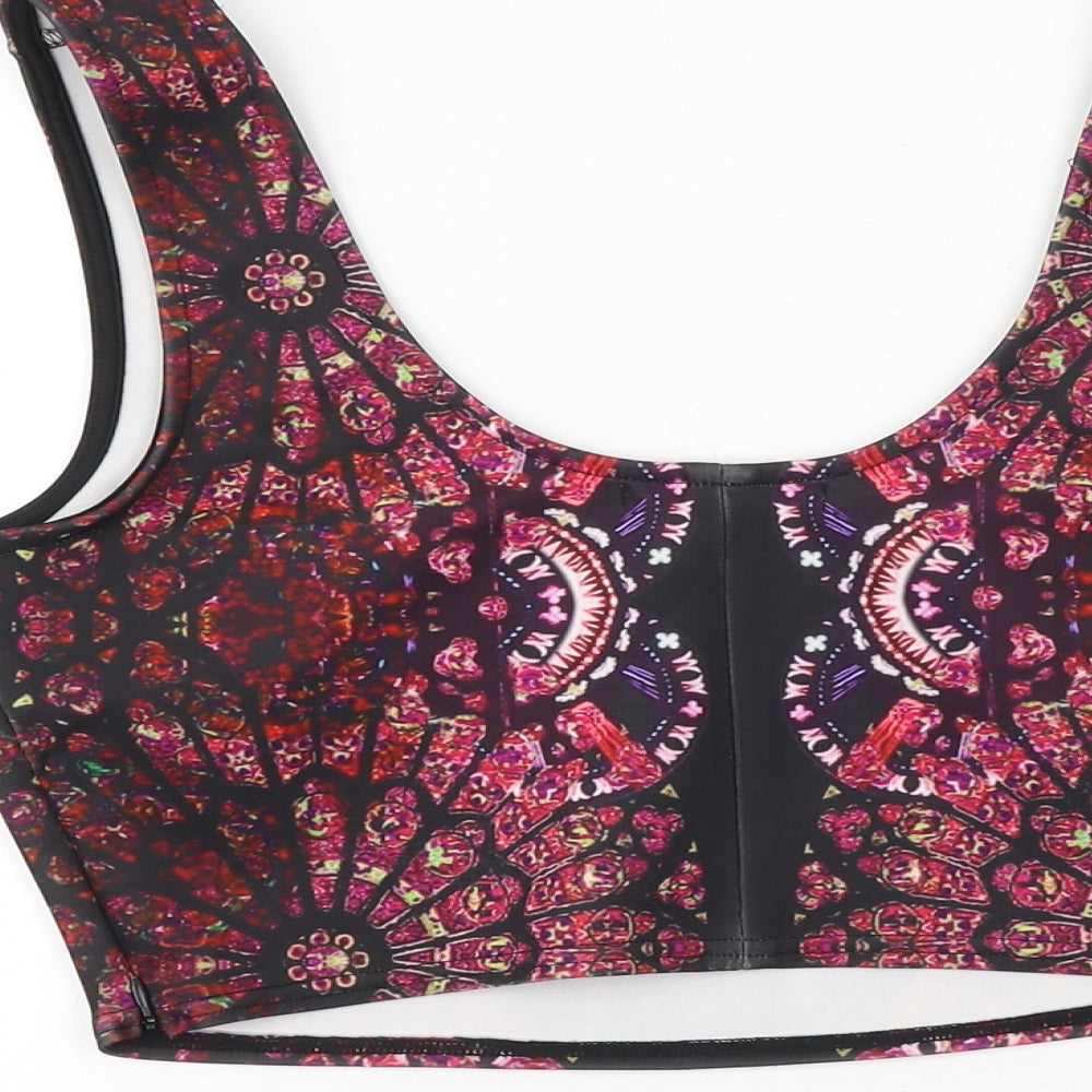 FOREVER 21 Womens Black Geometric Polyester Basic Tank Size M Round Neck