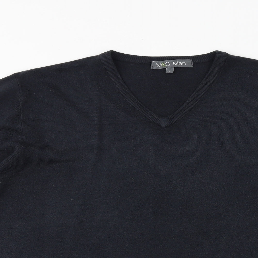 Marks and Spencer Mens Black V-Neck Acrylic Pullover Jumper Size L Long Sleeve