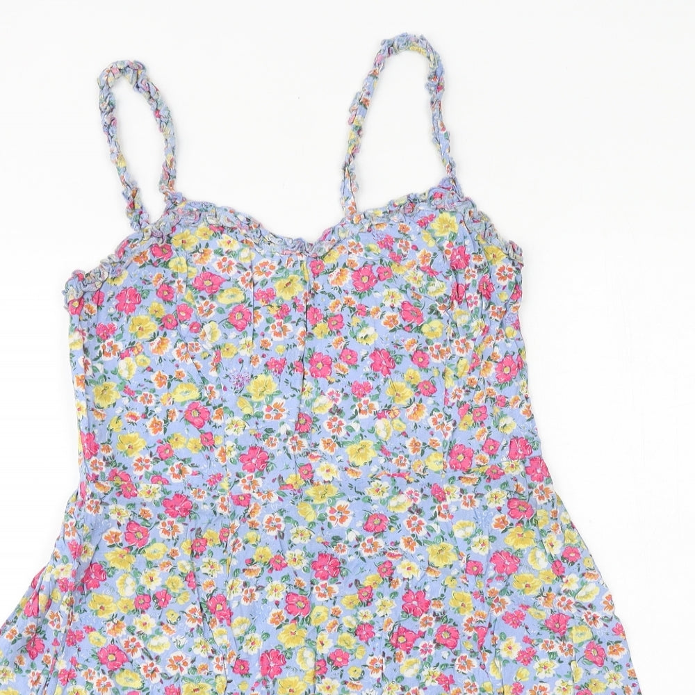 Boohoo Womens Blue Floral Viscose Basic Tank Size 16 V-Neck