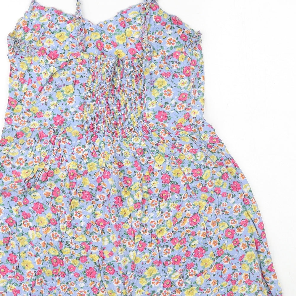 Boohoo Womens Blue Floral Viscose Basic Tank Size 16 V-Neck