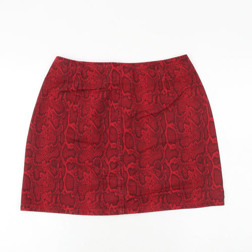 Matalan Womens Red Animal Print Cotton Mini Skirt Size 12 Button - Snake Print