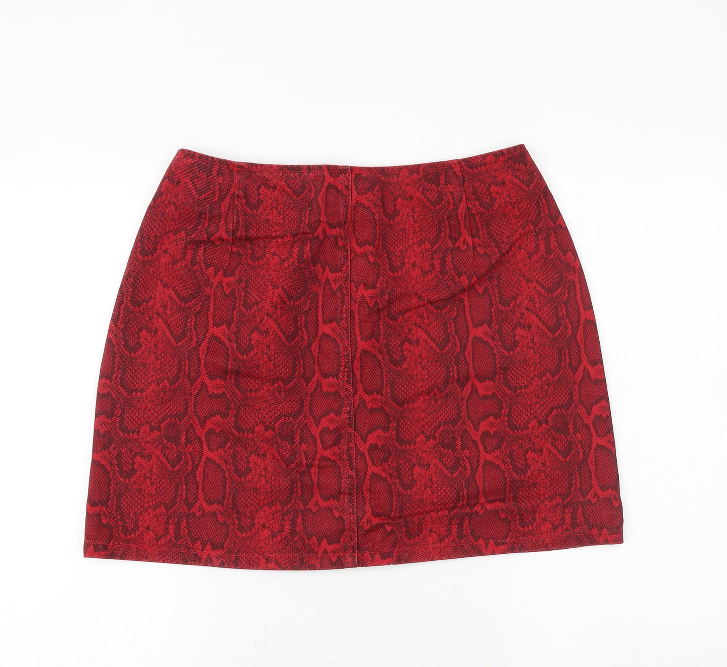Matalan Womens Red Animal Print Cotton Mini Skirt Size 12 Button - Snake Print