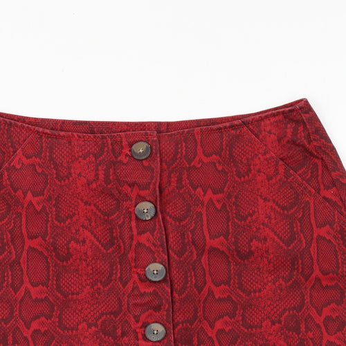 Matalan Womens Red Animal Print Cotton Mini Skirt Size 12 Button - Snake Print