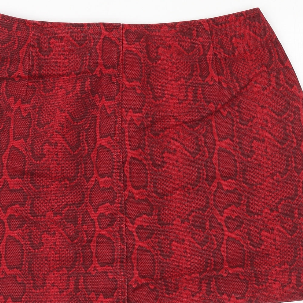 Matalan Womens Red Animal Print Cotton Mini Skirt Size 12 Button - Snake Print