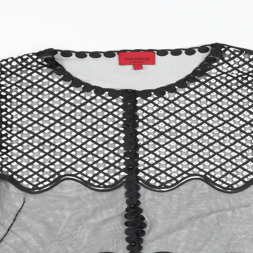 PARAMOUR Womens Black Geometric Viscose Basic Button-Up Size L Round Neck