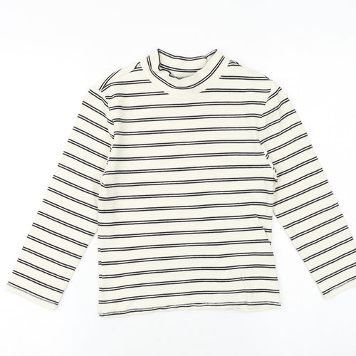 FOREVER 21 Womens Beige Striped Cotton Basic T-Shirt Size M Mock Neck