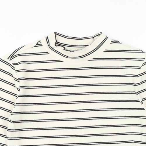 FOREVER 21 Womens Beige Striped Cotton Basic T-Shirt Size M Mock Neck
