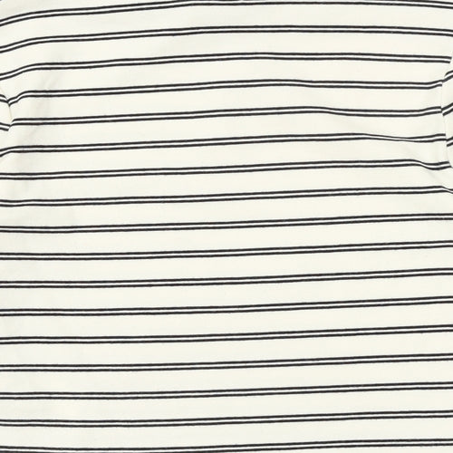 FOREVER 21 Womens Beige Striped Cotton Basic T-Shirt Size M Mock Neck