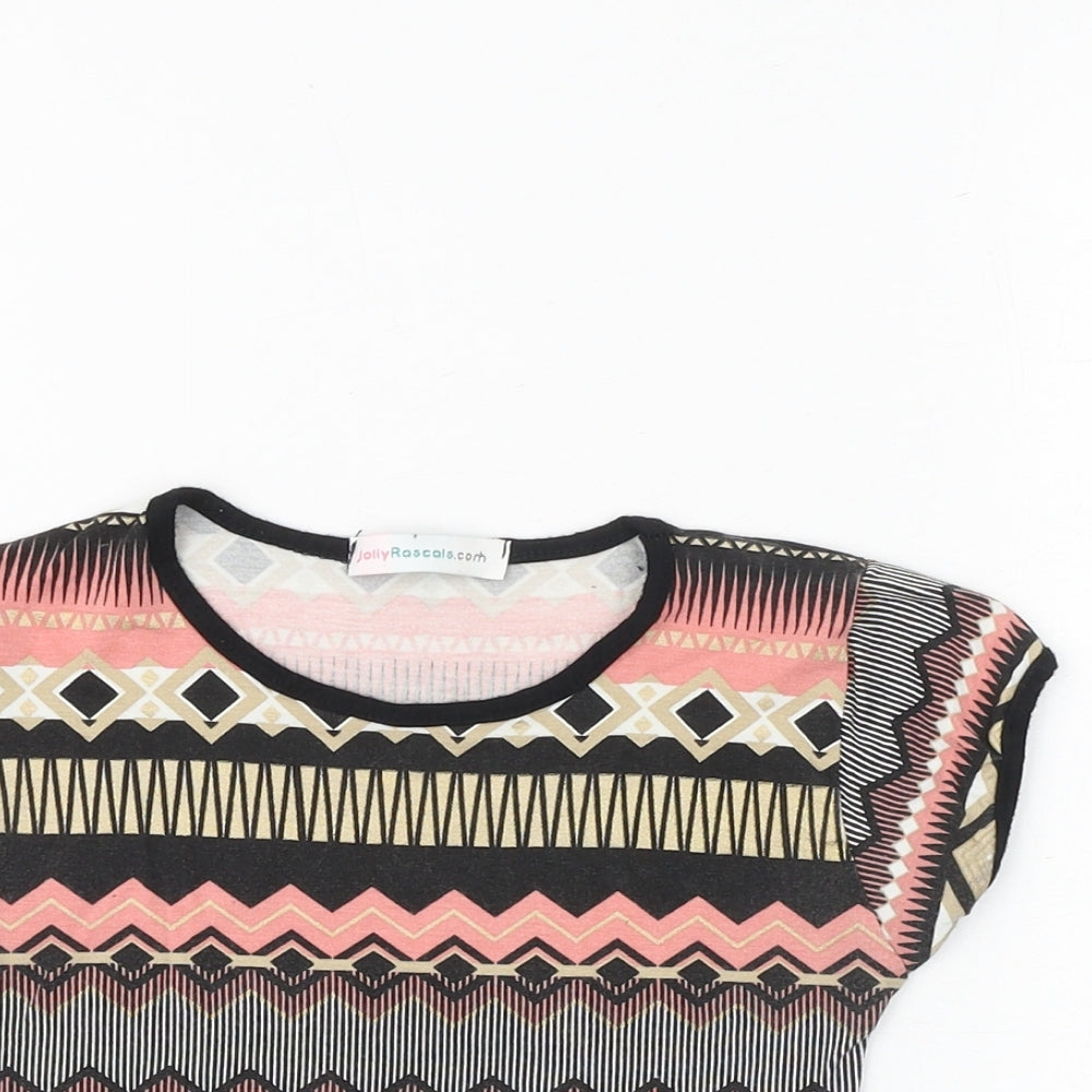 Jolly Rascals Girls Multicoloured Geometric Viscose Basic T-Shirt Size 9-10 Years Round Neck Pullover