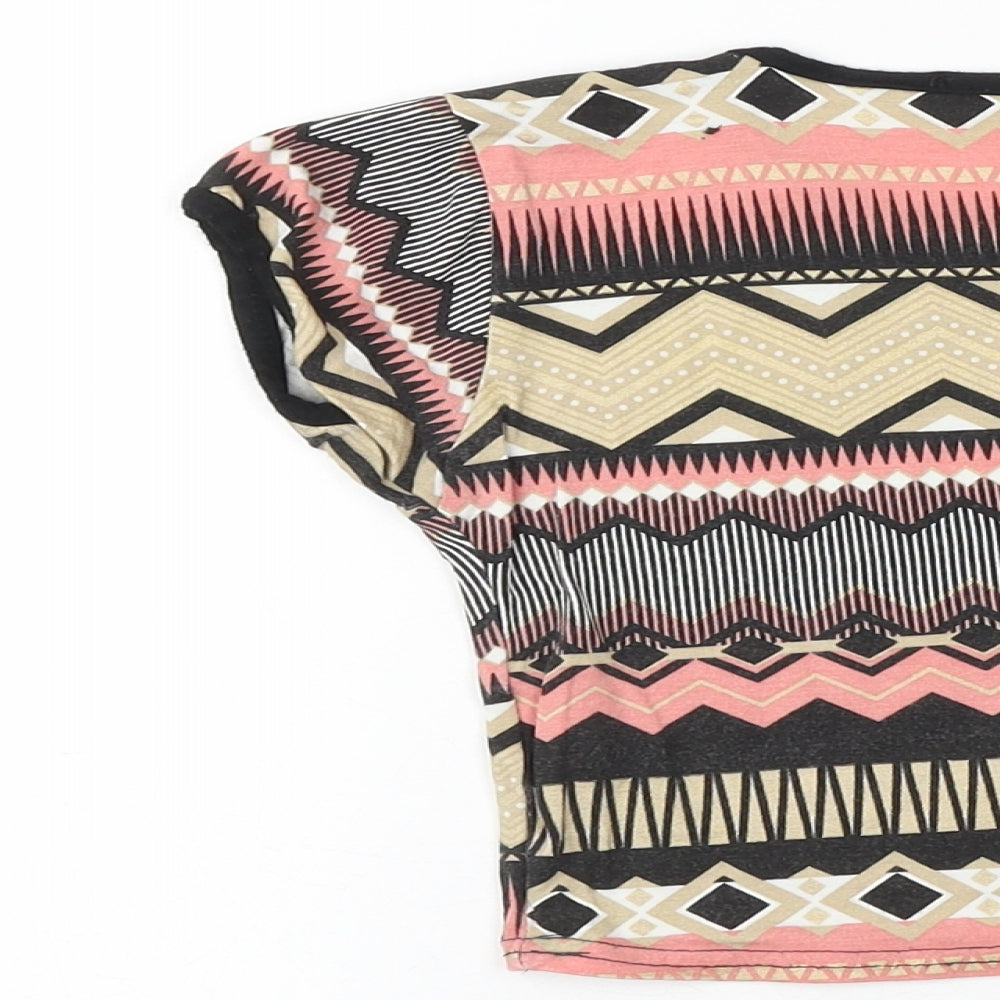 Jolly Rascals Girls Multicoloured Geometric Viscose Basic T-Shirt Size 9-10 Years Round Neck Pullover