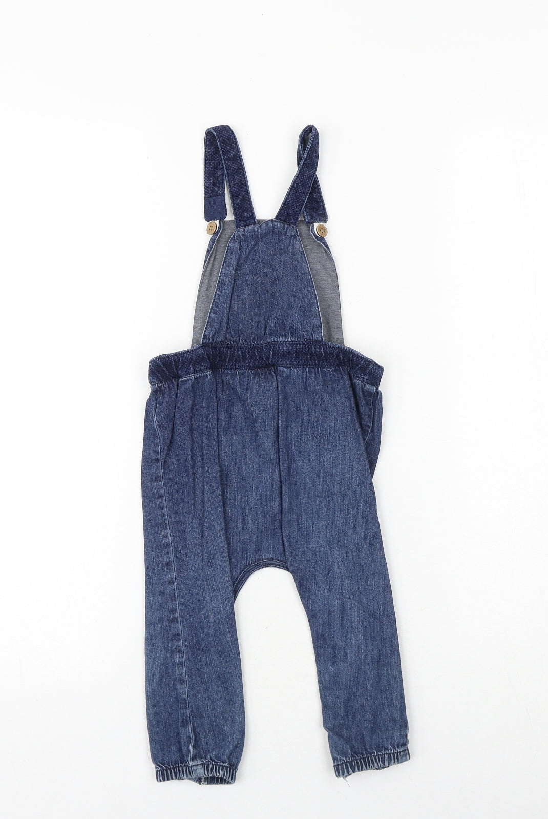 NEXT Baby Blue Cotton Dungaree One-Piece Size 12-18 Months Button