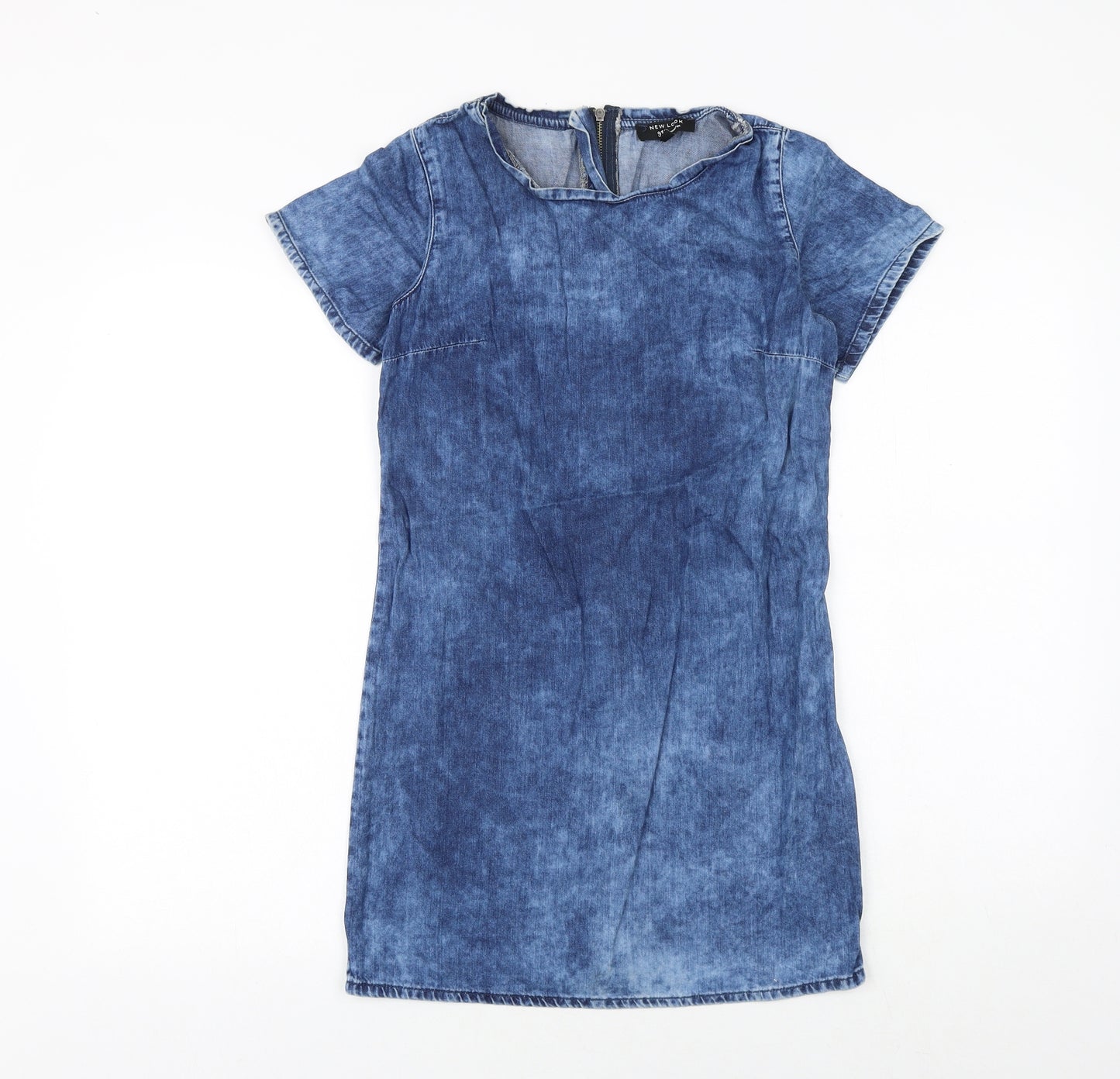 New Look Girls Blue Geometric 100% Cotton A-Line Size 10-11 Years Round Neck Zip