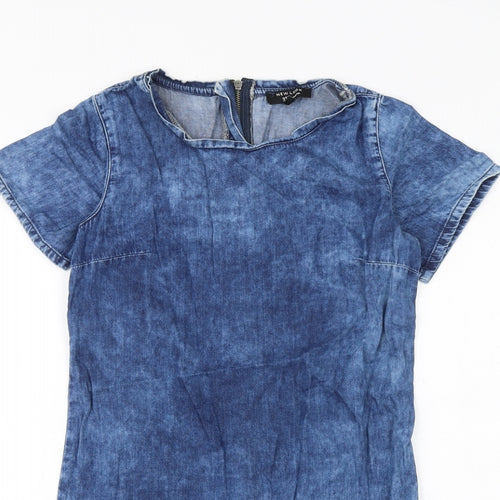 New Look Girls Blue Geometric 100% Cotton A-Line Size 10-11 Years Round Neck Zip