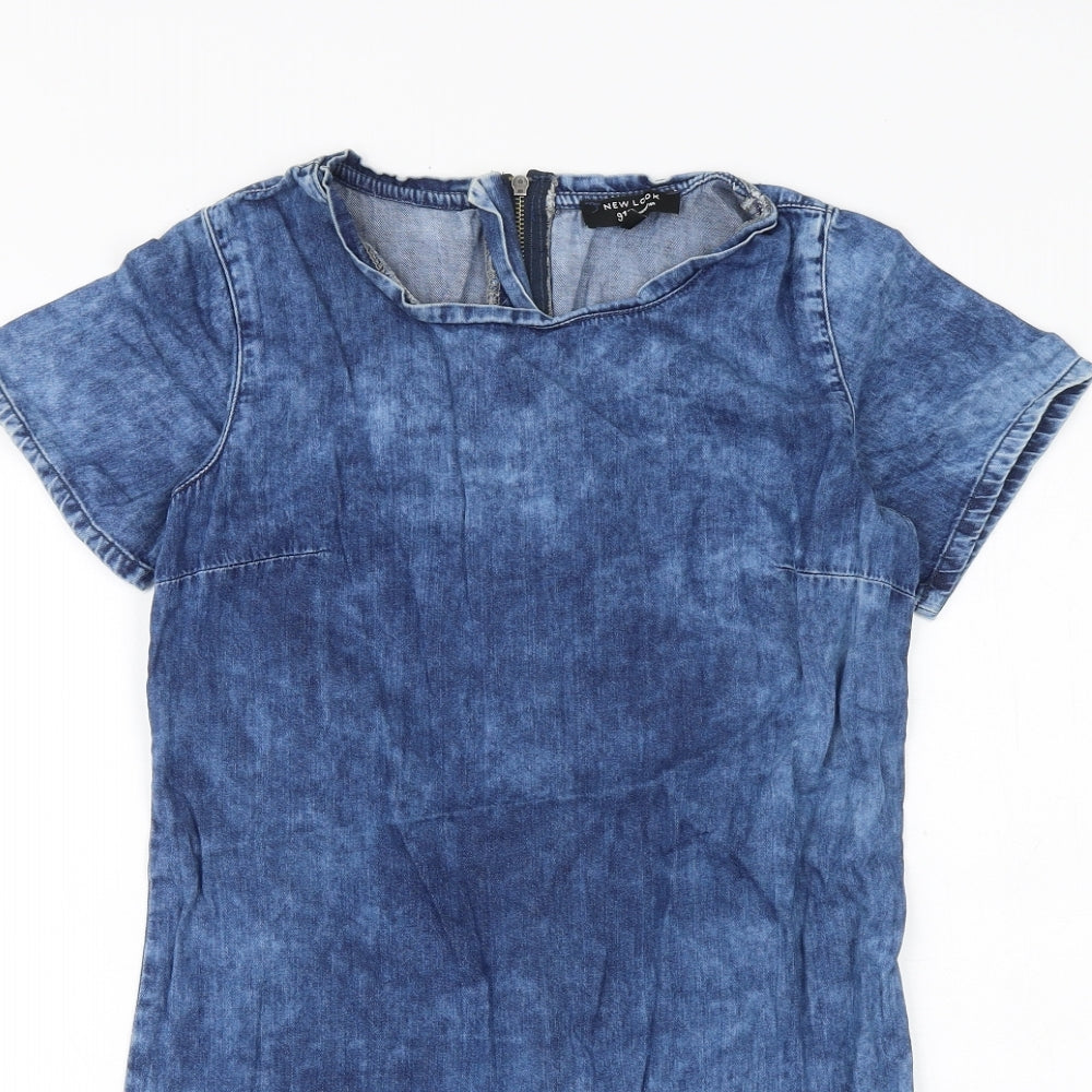 New Look Girls Blue Geometric 100% Cotton A-Line Size 10-11 Years Round Neck Zip
