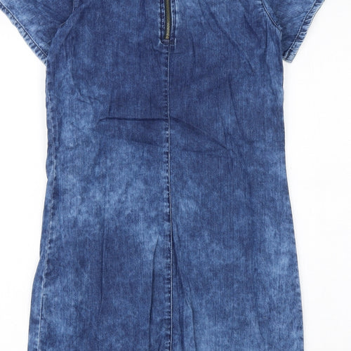 New Look Girls Blue Geometric 100% Cotton A-Line Size 10-11 Years Round Neck Zip
