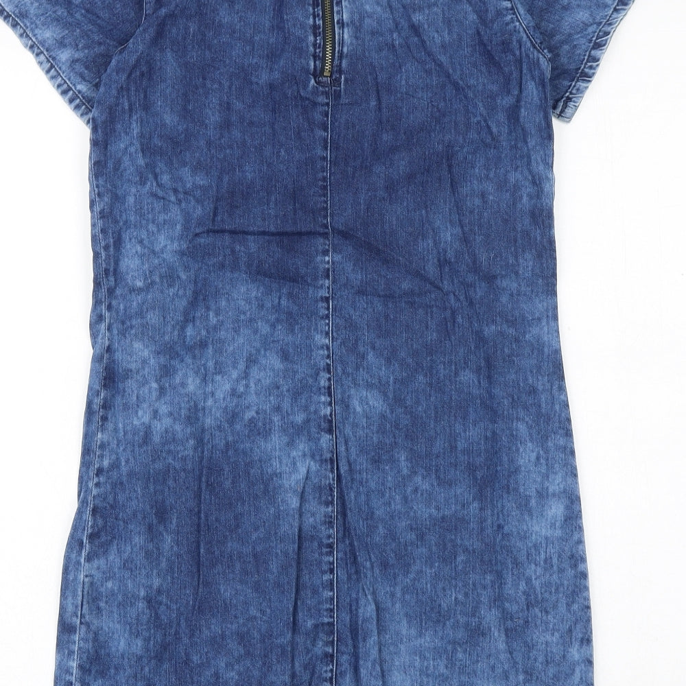 New Look Girls Blue Geometric 100% Cotton A-Line Size 10-11 Years Round Neck Zip