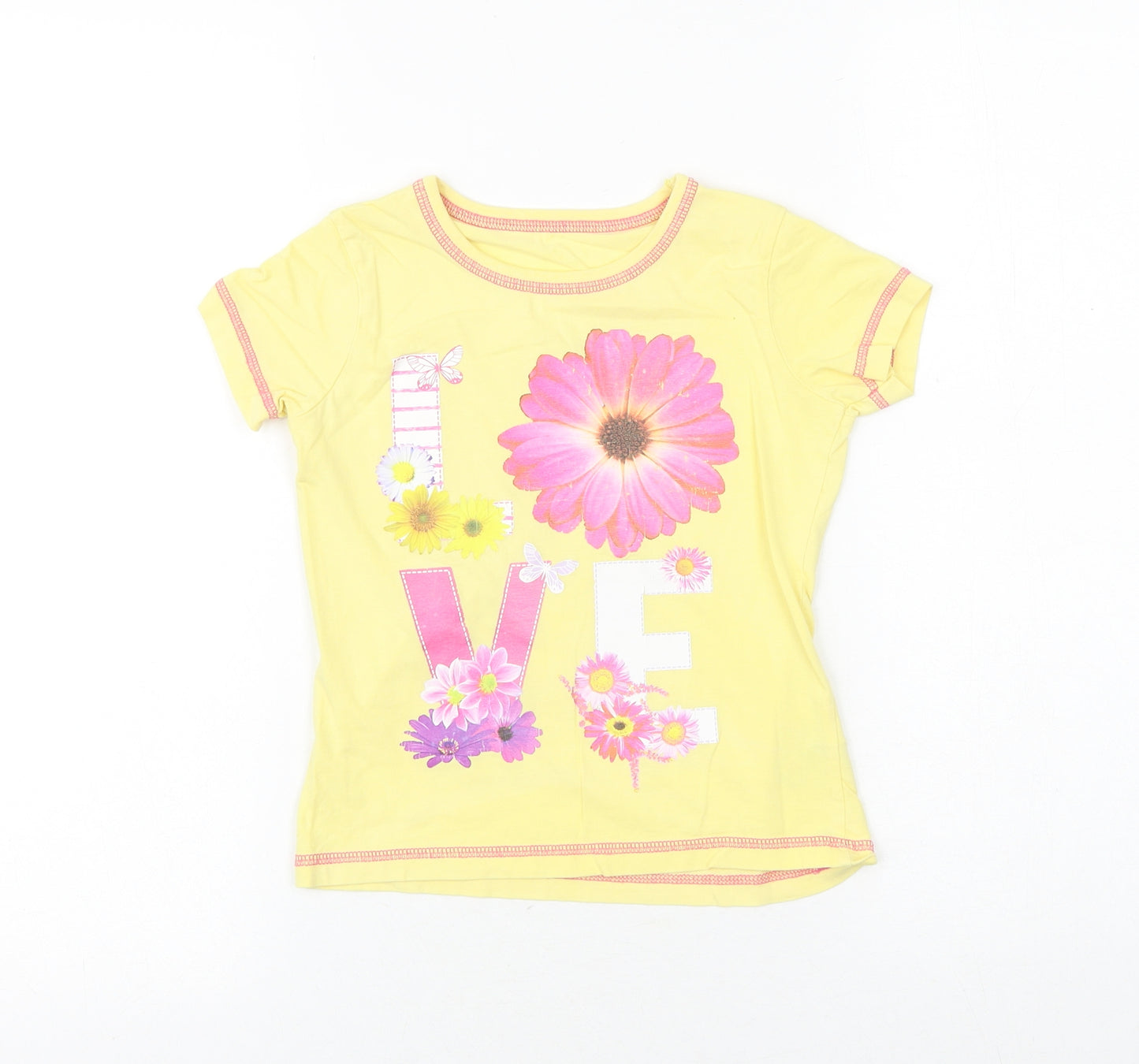 George Girls Yellow 100% Cotton Basic T-Shirt Size 5-6 Years Round Neck Pullover - Love