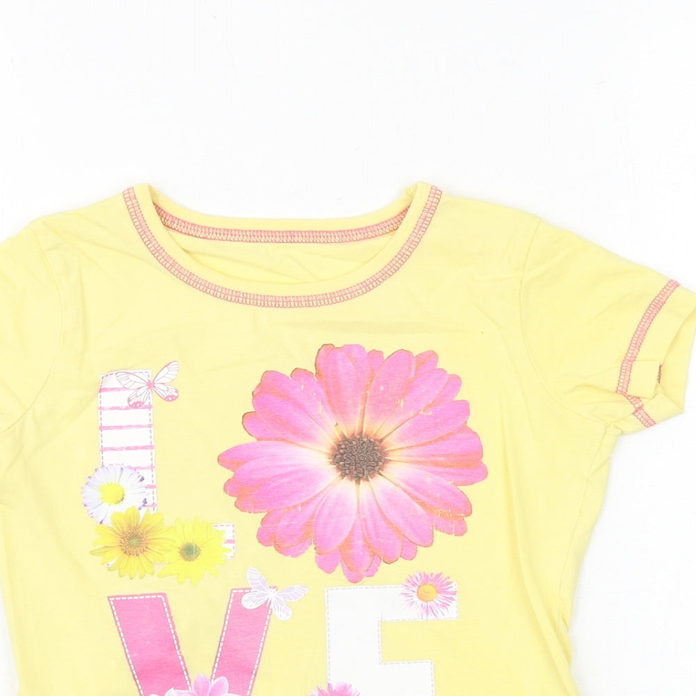 George Girls Yellow 100% Cotton Basic T-Shirt Size 5-6 Years Round Neck Pullover - Love