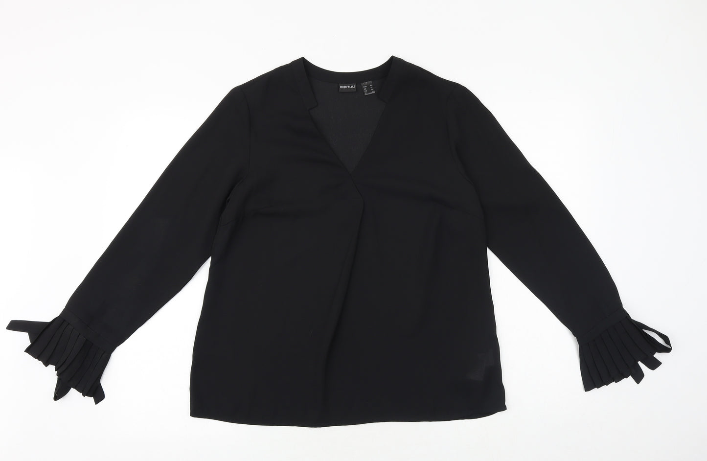 Body Flirt Womens Black Polyester Basic Blouse Size 12 V-Neck