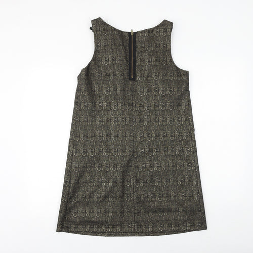 River Island Womens Black Geometric Wool A-Line Size 12 Round Neck Zip - Flower Detail