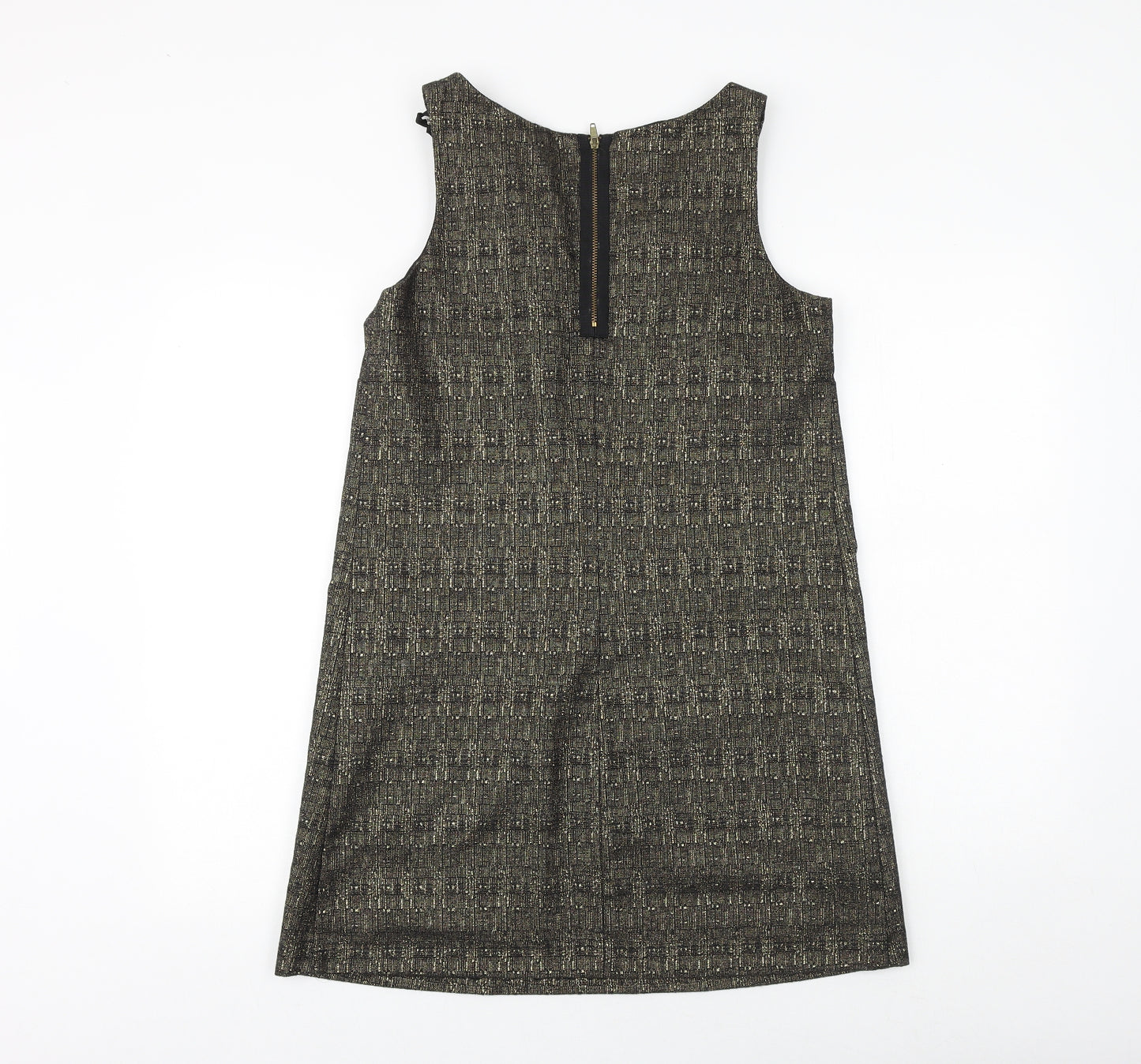 River Island Womens Black Geometric Wool A-Line Size 12 Round Neck Zip - Flower Detail