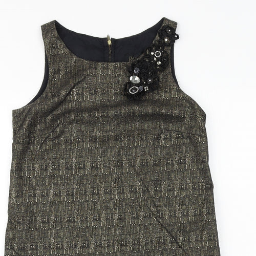 River Island Womens Black Geometric Wool A-Line Size 12 Round Neck Zip - Flower Detail
