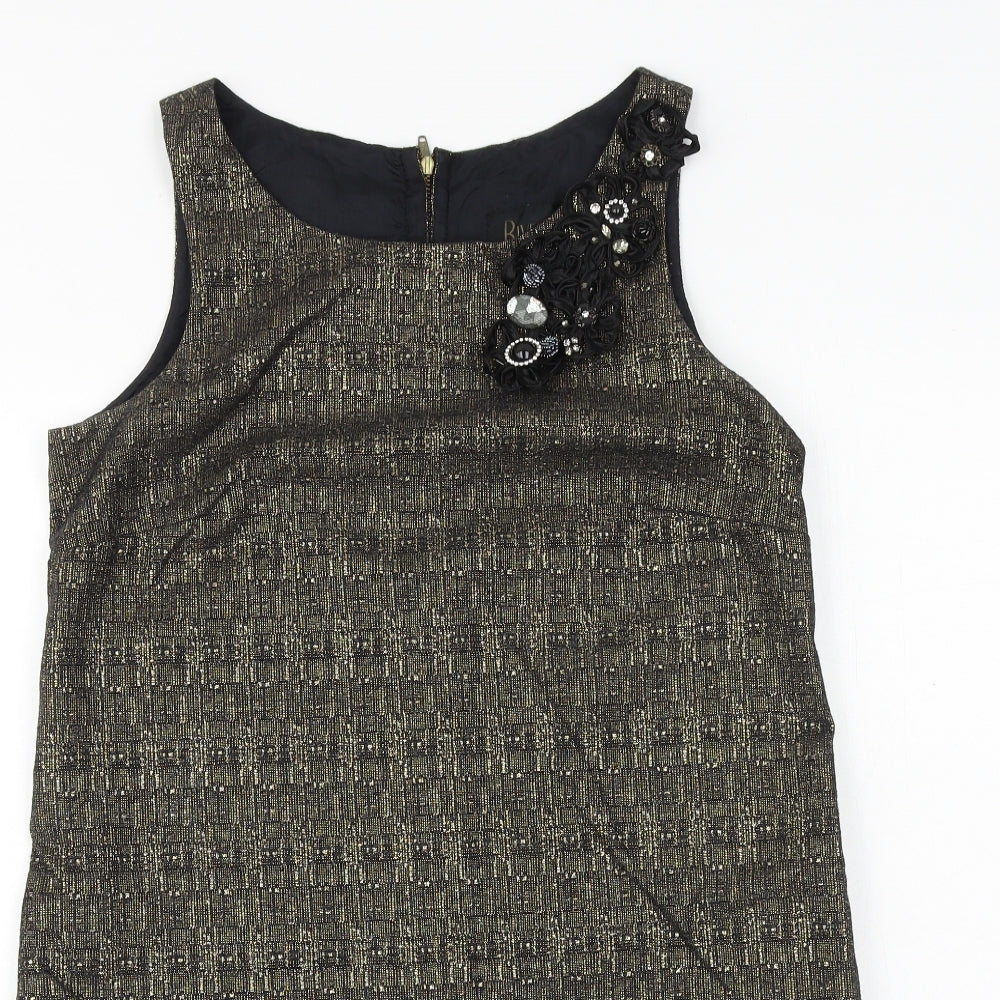 River Island Womens Black Geometric Wool A-Line Size 12 Round Neck Zip - Flower Detail