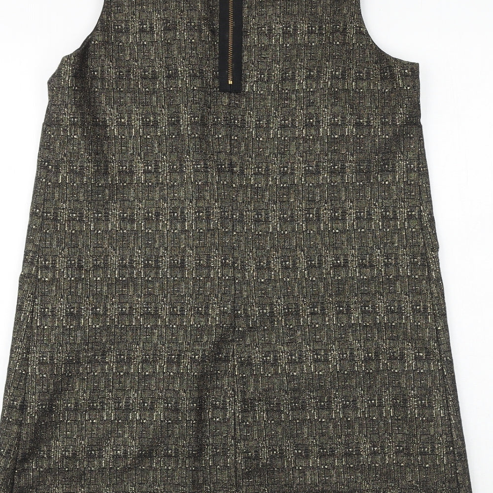 River Island Womens Black Geometric Wool A-Line Size 12 Round Neck Zip - Flower Detail