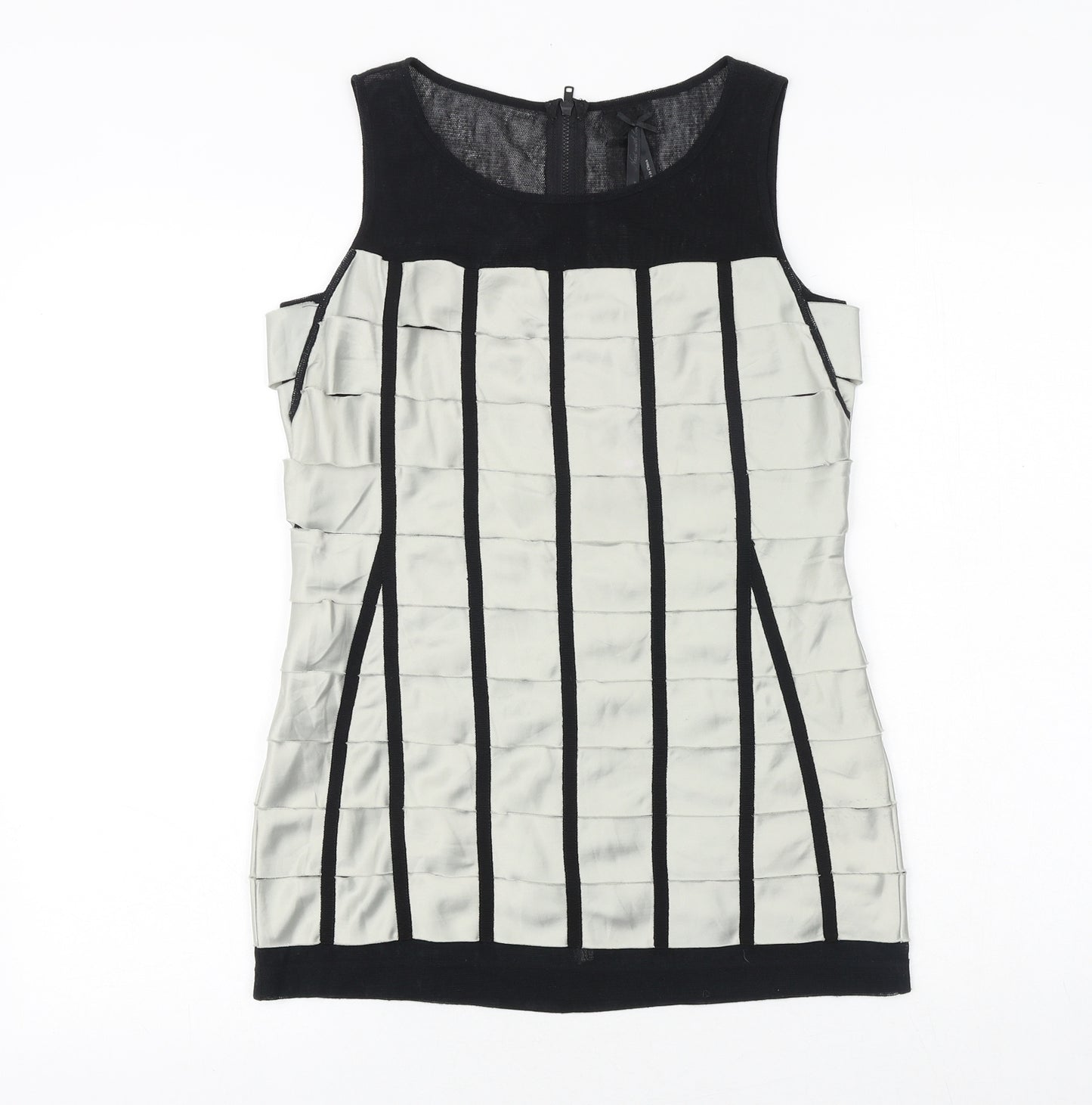 NEXT Womens Black Geometric Cotton Basic Tank Size 8 Round Neck